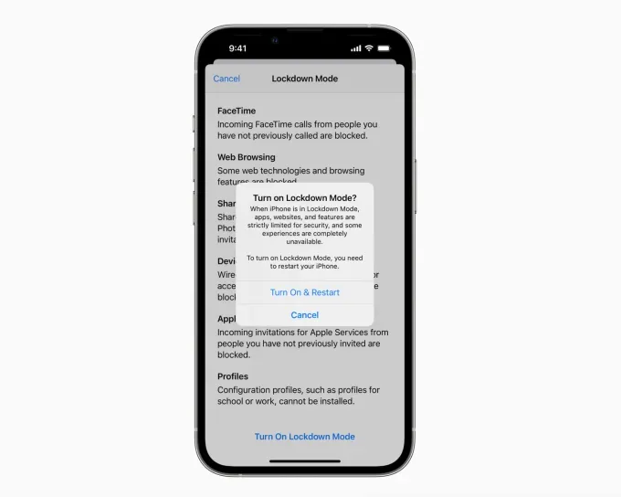 Снимок экрана с iOS Lockdown Mode в iOS 16.