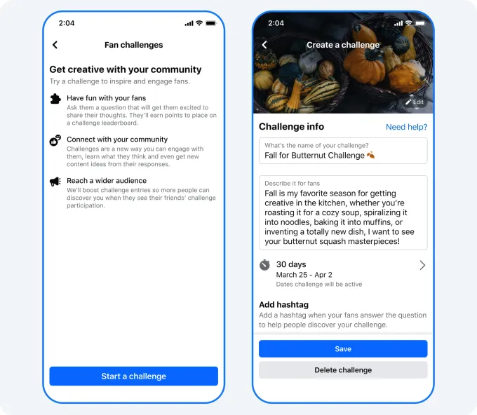 Facebook запускает челленджи и кастомные бейджи для фанатов