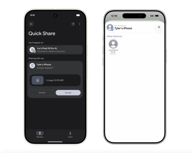 Google Quick Share теперь работает с AirDrop на iPhone