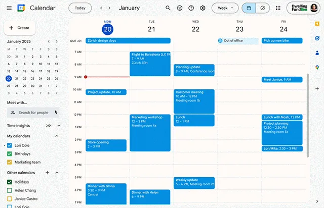 Example of how to schedule a task in Google Calendar