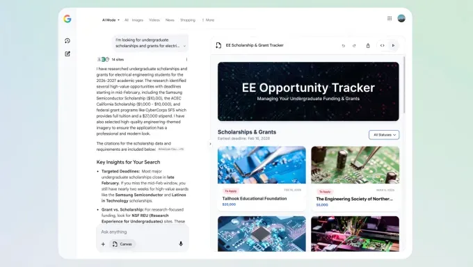 Google расширяет доступ к Canvas в AI Mode