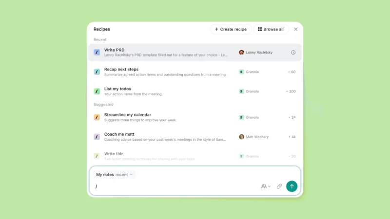 Granola Recipes: автоматизация заметок в чате через шаблоны