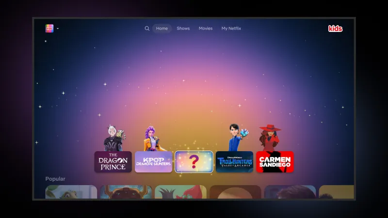 a screenshot of the Netflix redesigned homepage for kids.