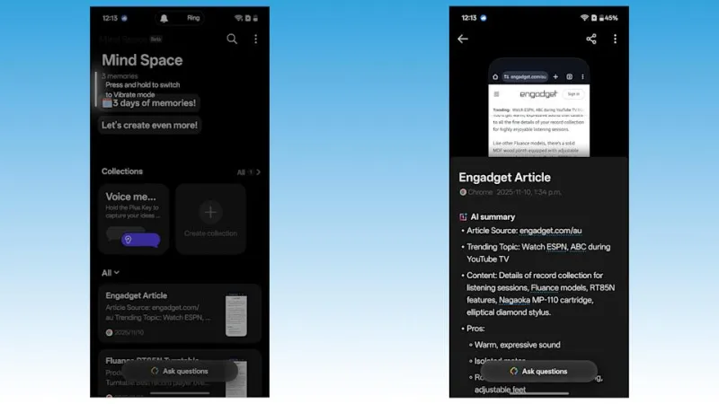 Two screenshots showing of the OnePlus Mind Space