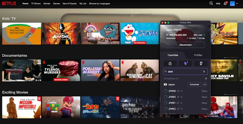 Proton VPN показывает, какие локации являются виртуальными