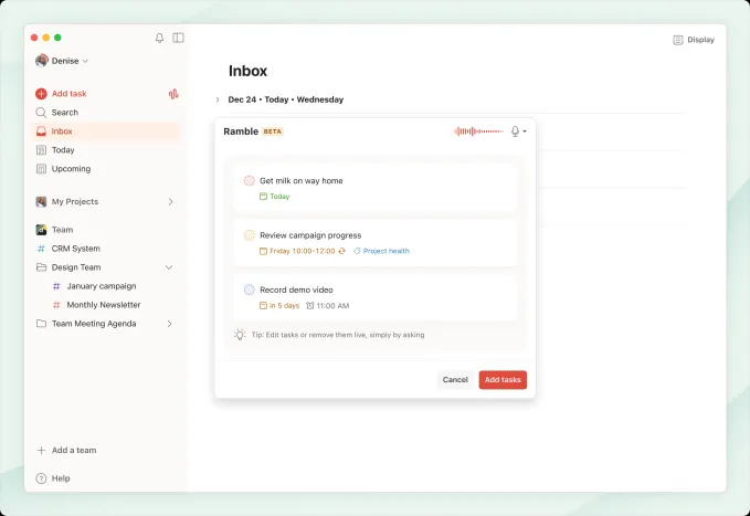Todoist Ramble: превратите голос в задачи