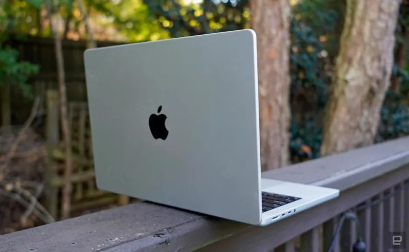 Apple MacBook Pro 14-inch from the rear, showing off the Apple logo.