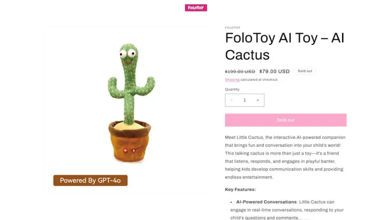 A screenshot of Folotoy&#39;s store page for its AI-enabled dancing cactus.