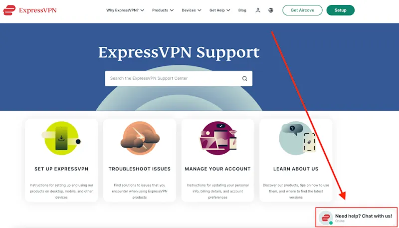ExpressVPN live chat location