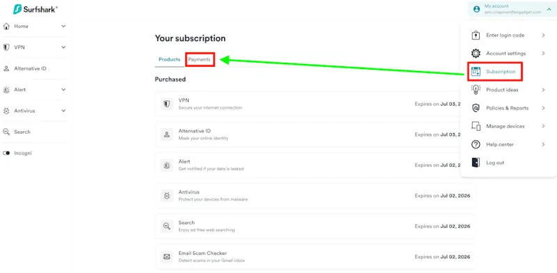 Чат с поддержкой Surfshark