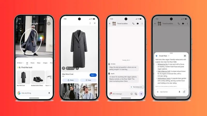 Screenshots of new updates in Circle to Search and Magic Cue on Google's Pixel smartphones