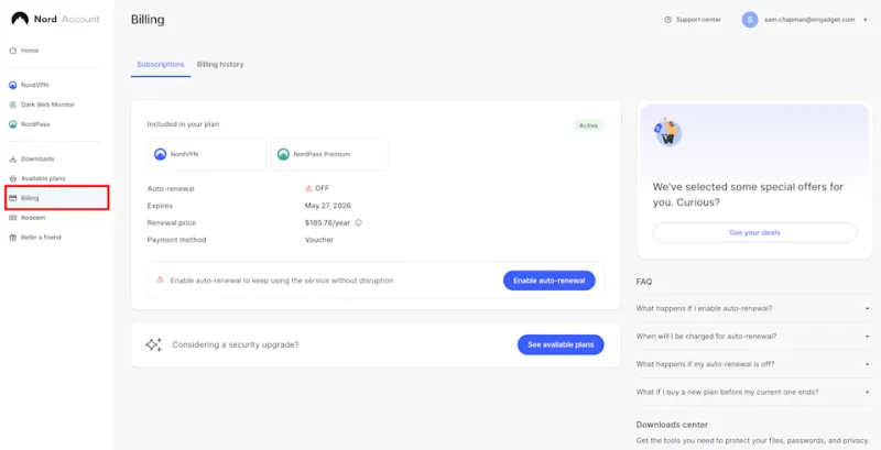 Удаление аккаунта Nord