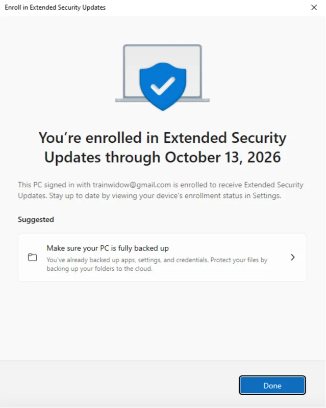 Это подтверждает, что вы зарегистрировались в ESU до октября следующего года.