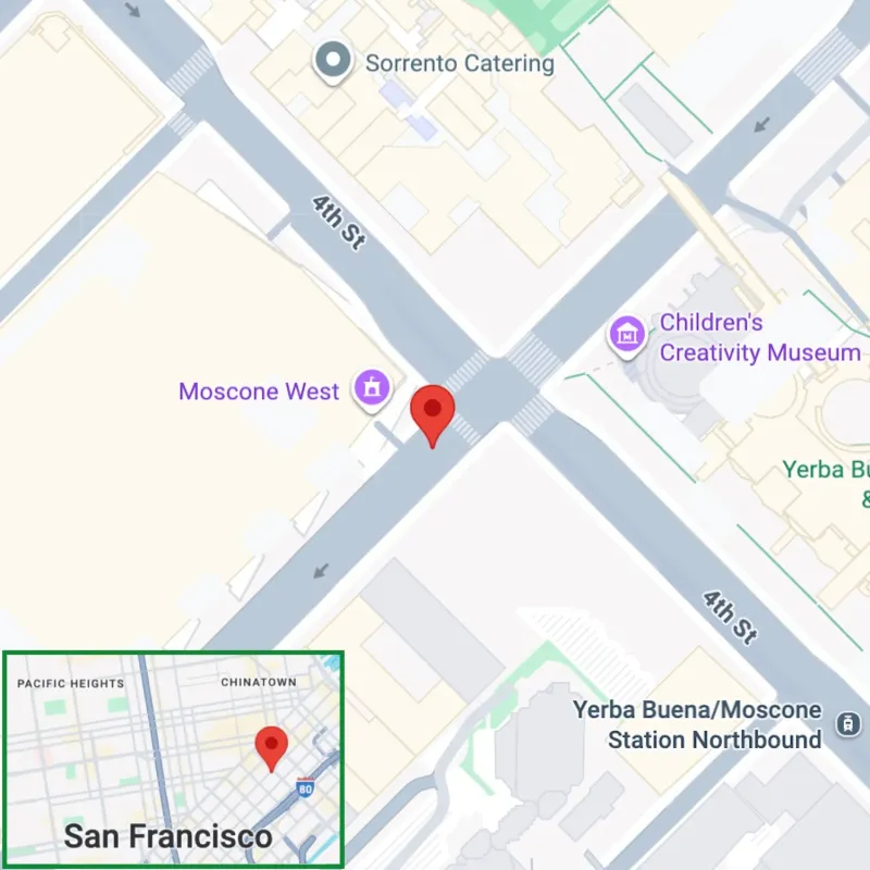 Точка на карте Google с местом съёмки фото Moscone West