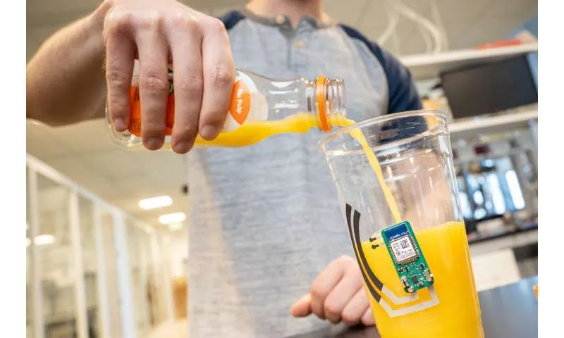 Sweat-powered sticker turns your drinking cup into a health sensor
