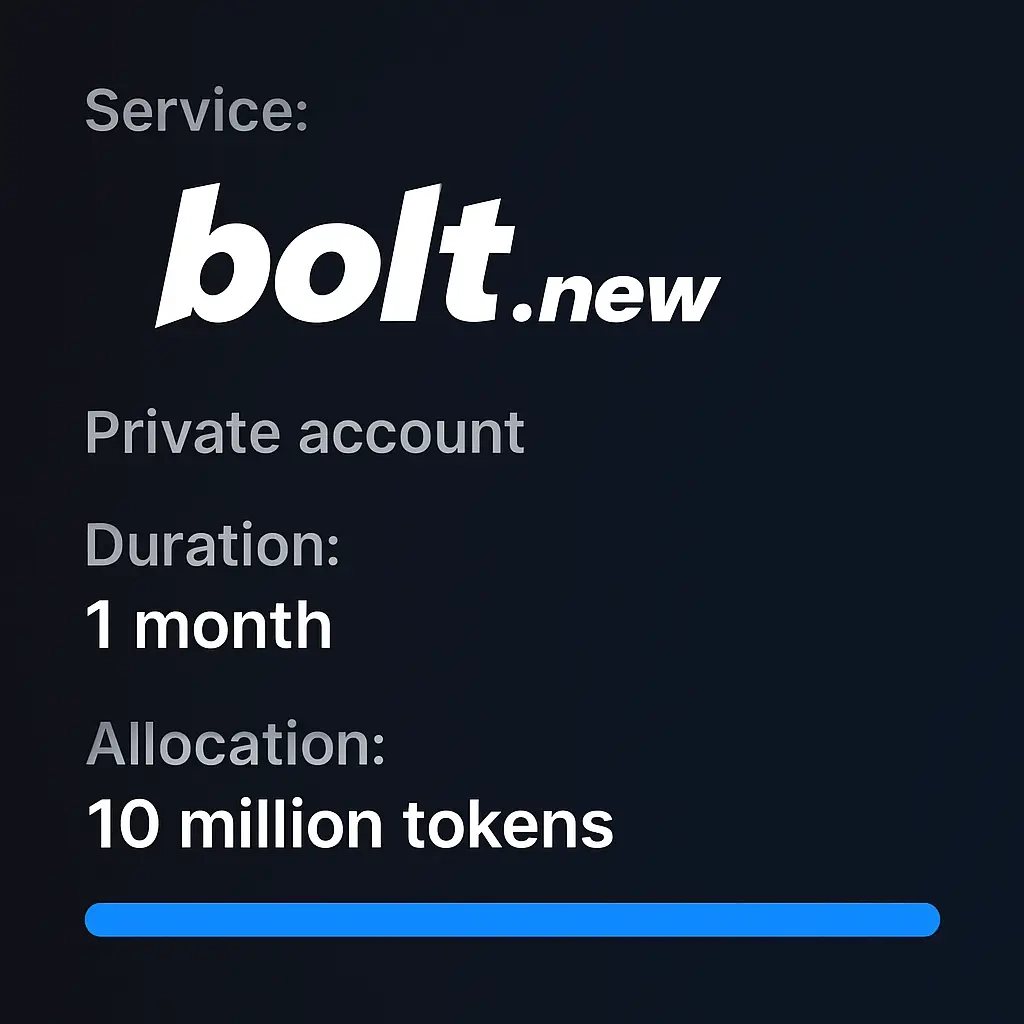 Bolt.new Pro 10M Токенов | Аккаунт на 1 Месяц | Онлайн