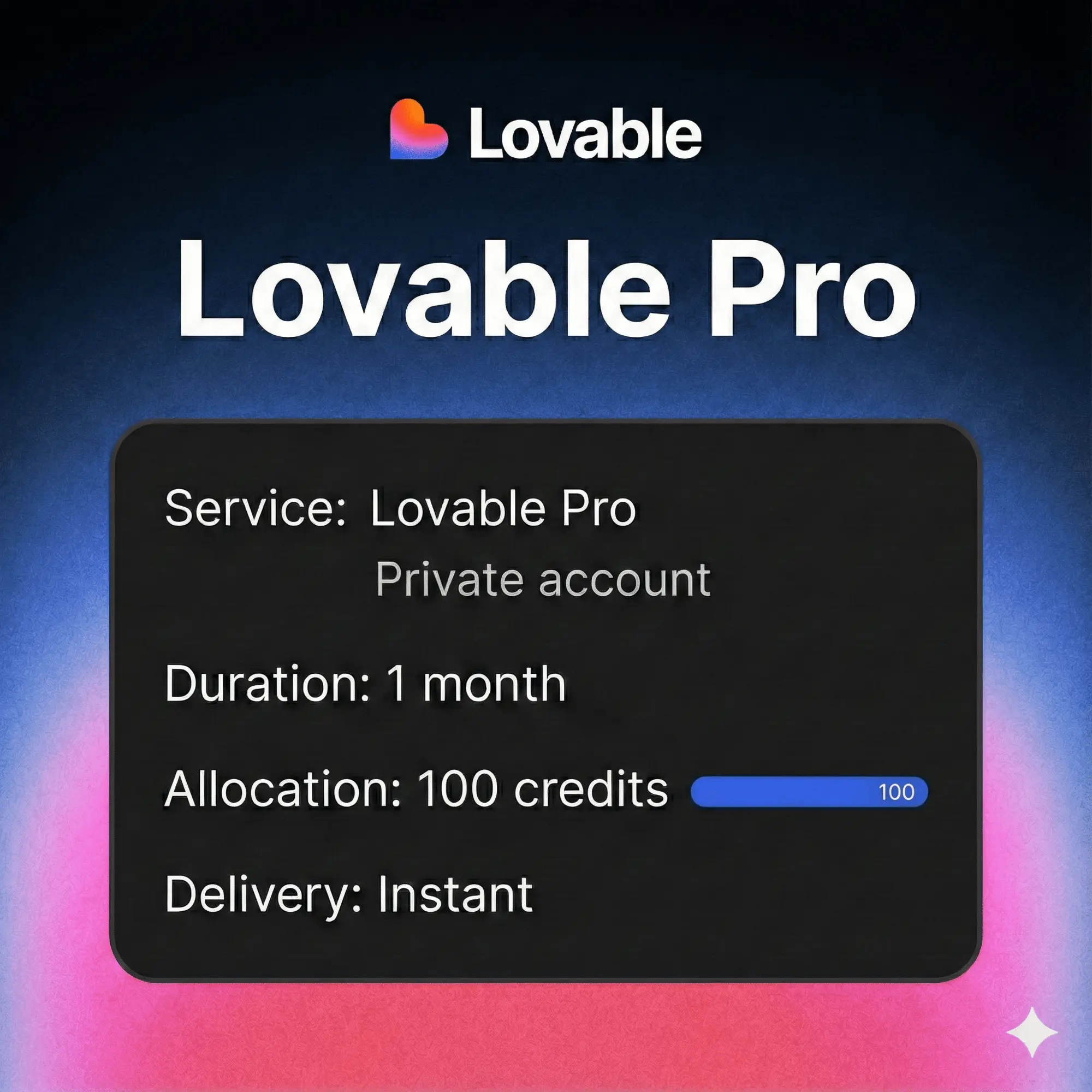Lovable AI Pro: Подписка 100 кредитов | Онлайн