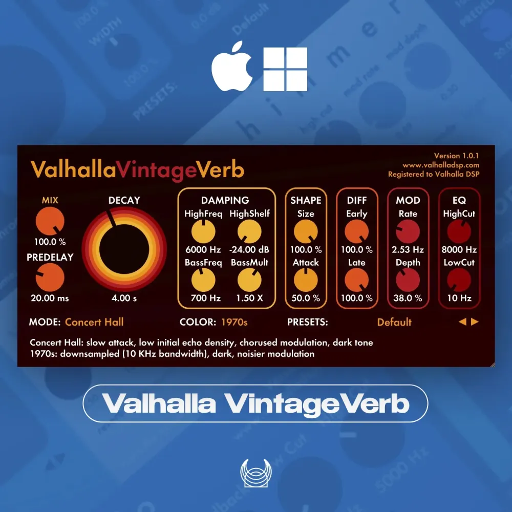 Valhalla VintageVerb: Лицензия VST/AAX/AU | Онлайн