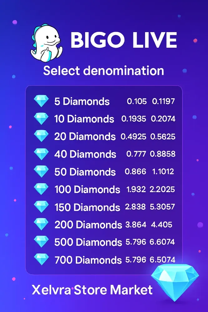 BIGO LIVE Diamonds: Пополнение Баланса Онлайн (30 мин)