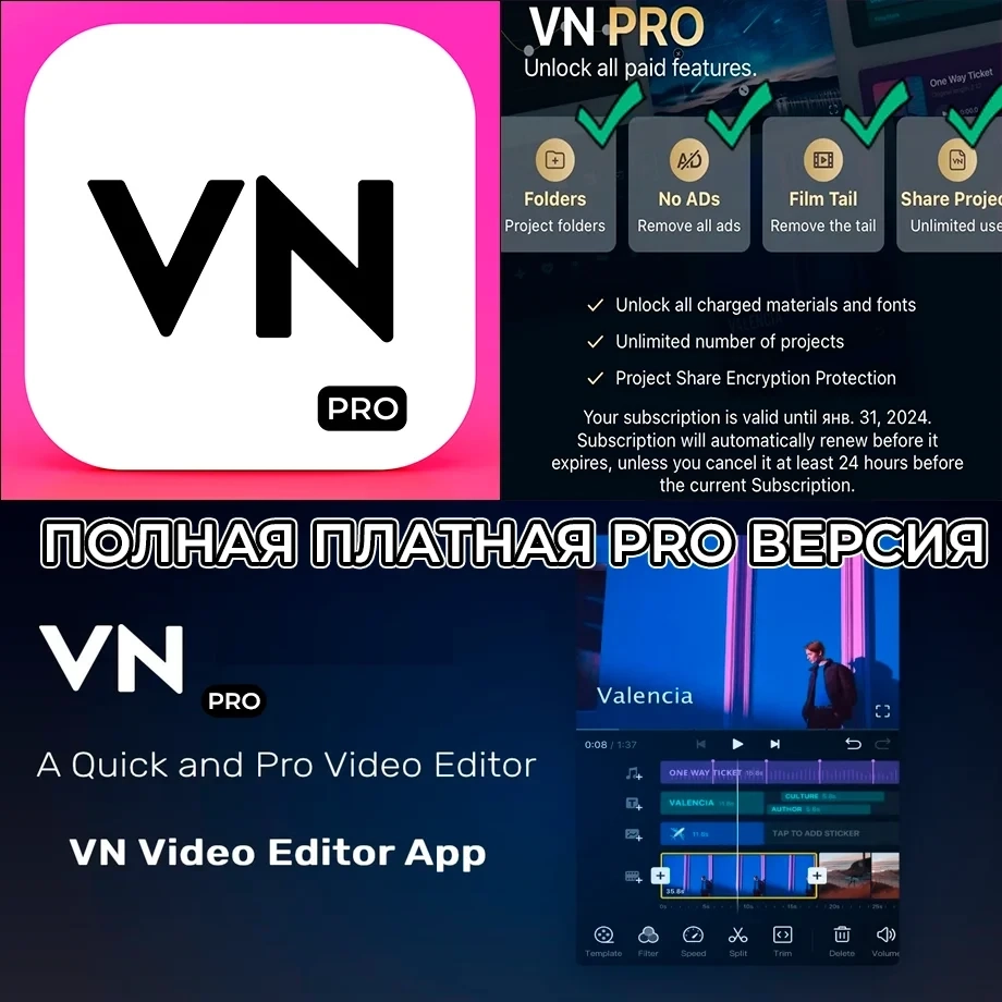 Аккаунт VN Video Editor PRO с подпиской на год — iOS AppStore