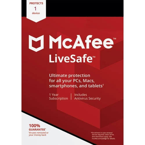 Mcafee Livesafe 1 год | 1 устройство | Безопасность онлайн