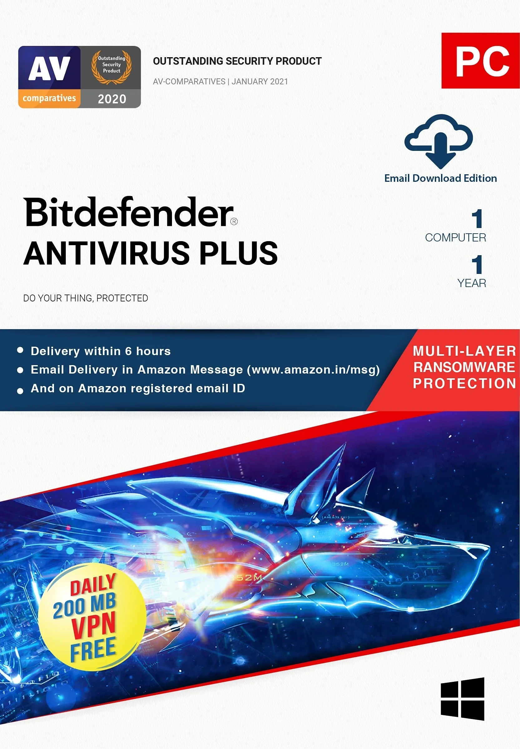 Bitdefender Antivirus Plus: ключ активации на 1 год (Онлайн)